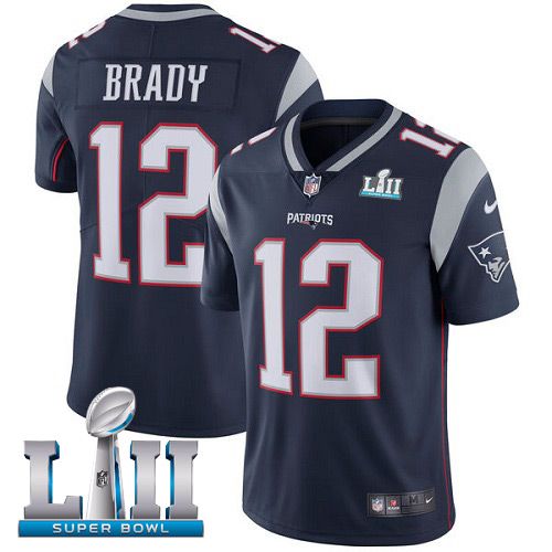 Youth New England Patriots #12 Brady Blue Limited 2018 Super Bowl NFL Jerseys